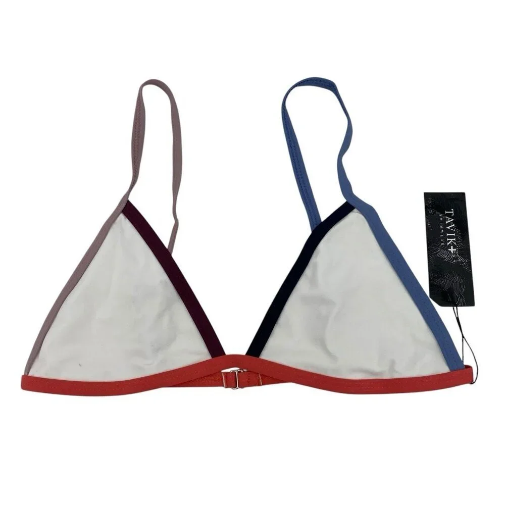 Tavik Size M Jett Triangle White Color Block Bikini TopSwimwear NWT